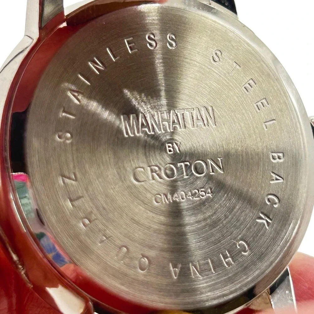 Manhattan by‎ Croton Women's Watch Embossed Strap Sunray Dial Rhinestone Bezel